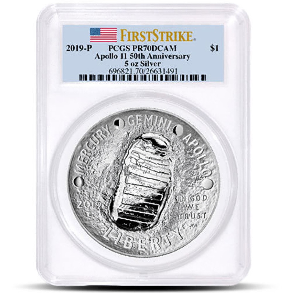 2019 5 oz Proof American Apollo 11 50th Anniversary Silver Coin PCGS PR70 FS