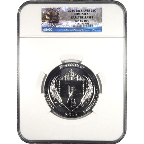 2015 5 oz ATB Homestead Silver Coin NGC MS69 DPL ER