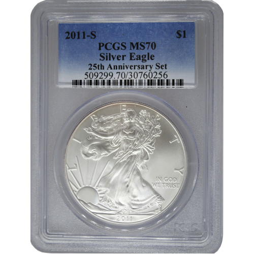 2011-S 1 oz Burnished American Silver Eagle Coin PCGS MS70 25th Anniversary