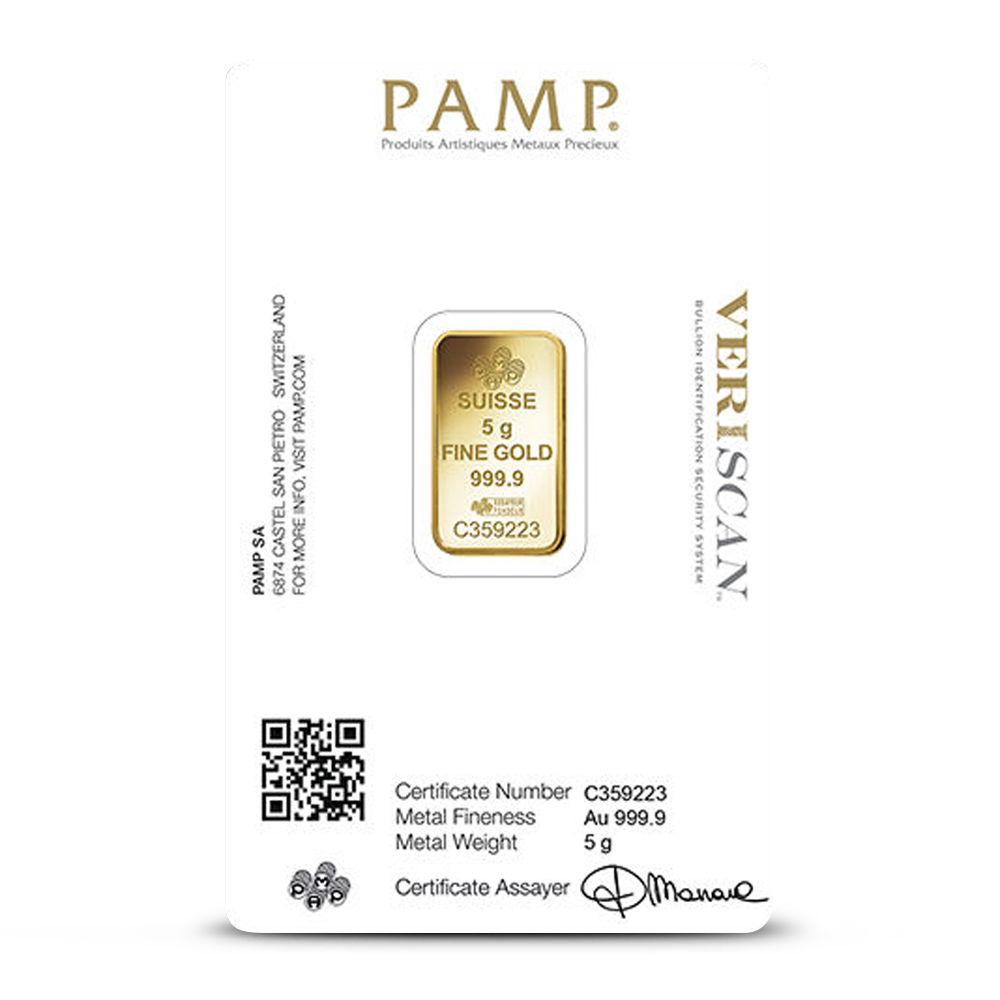 5 Gram PAMP Suisse Fortuna Veriscan Gold Bar (New w/ Assay)