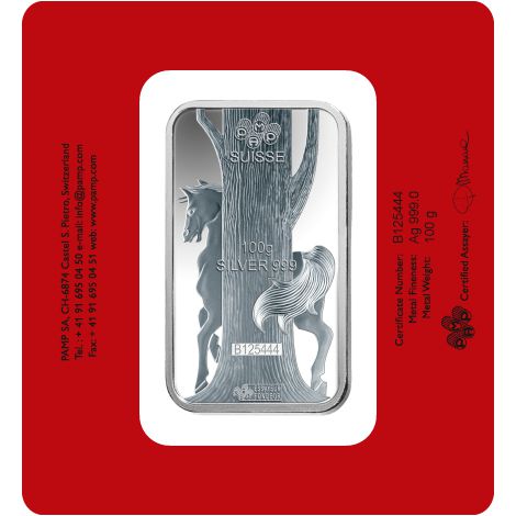 100 Gram PAMP Suisse Lunar Horse Silver Bar (New w/ Assay)