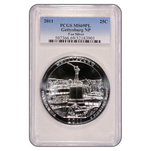 2011 5 oz ATB Gettysburg Silver Coin PCGS MS69 PL