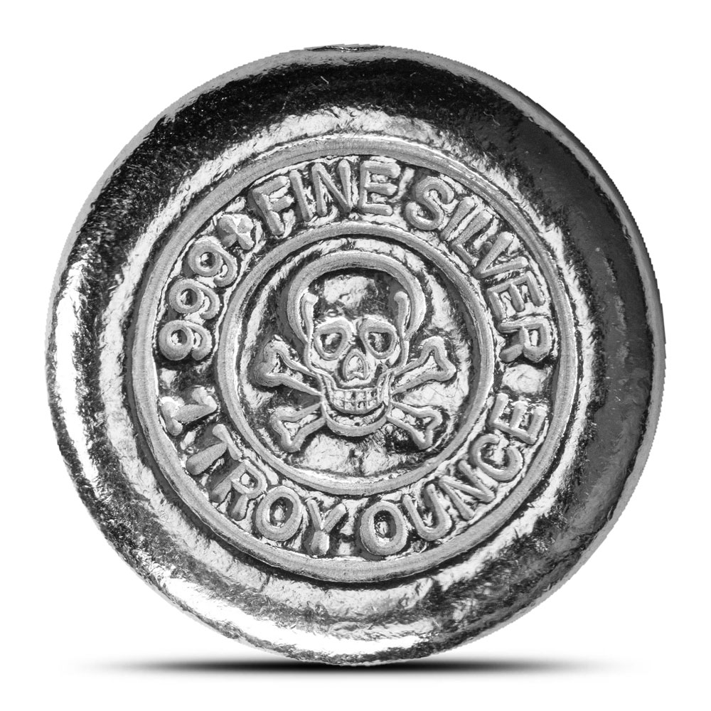 1 oz Atlantis Skull and Crossbones Hand Poured Silver Round (New)