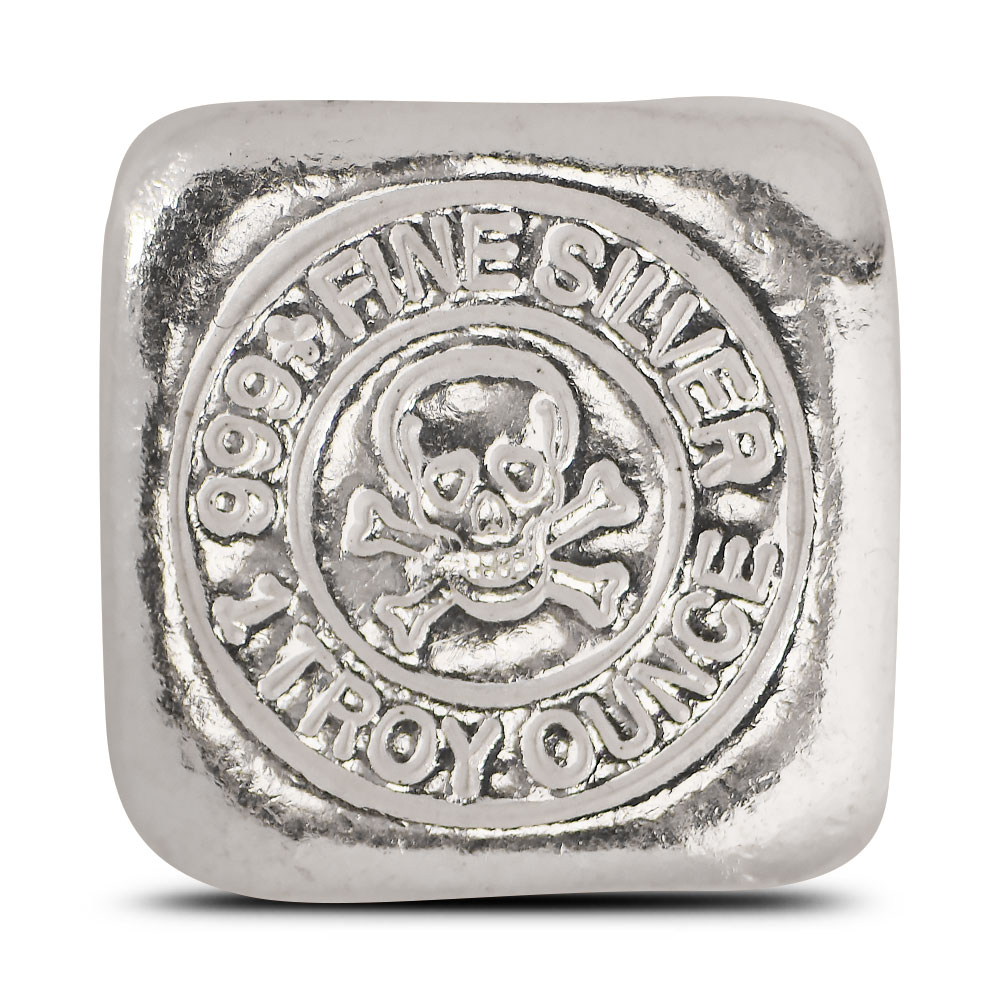 1 oz Atlantis Skull and Crossbones Hand Poured Silver Square (New)