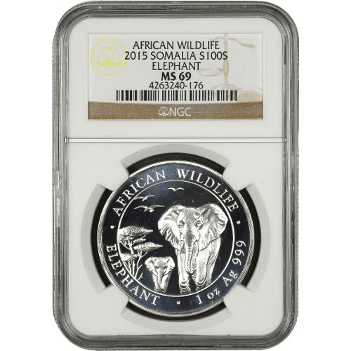 2015 1 oz Somalia Silver Elephant Coin NGC MS69