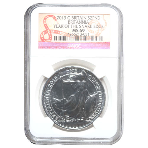 2013 1 oz Lunar Snake Privy British Silver Britannia Coin NGC MS69