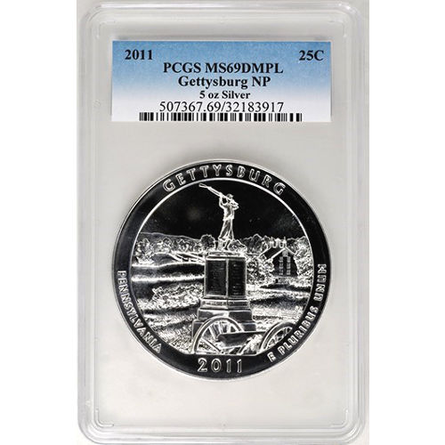 2011 5 oz ATB Gettysburg Silver Coin PCGS MS69 DMPL