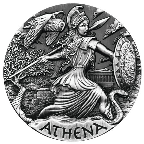 2015 2 oz Antique Tuvalu Goddesses of Olympus Athena Silver Coin (High Relief)