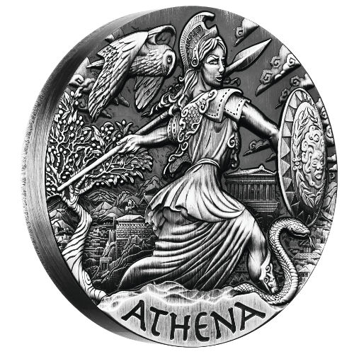 2015 2 oz Antique Tuvalu Goddesses of Olympus Athena Silver Coin (High Relief)
