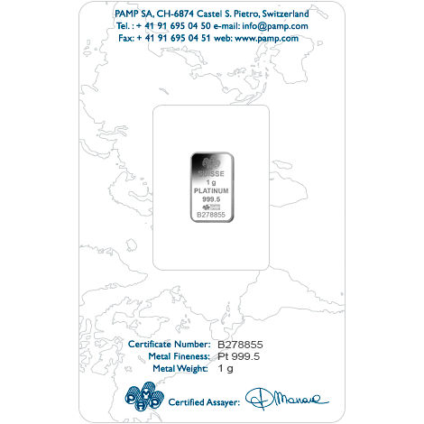 1 Gram PAMP Suisse Fortuna Platinum Bar (New w/ Assay)