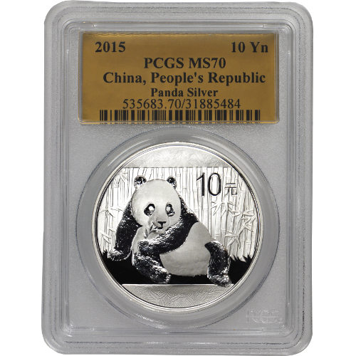 2015 1 oz Chinese Silver Panda Coin PCGS MS70 Gold Foil