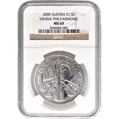 2009 1 oz Austrian Silver Philharmonic Coin NGC MS69