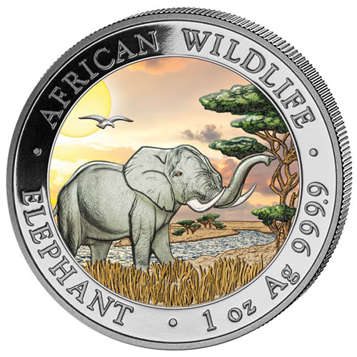 2019 1 oz Colorized Somalia Silver Elephant Coin (BU)