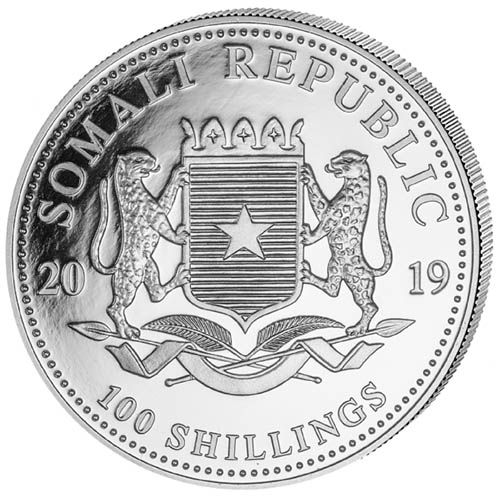 2019 1 oz Colorized Somalia Silver Elephant Coin (BU)
