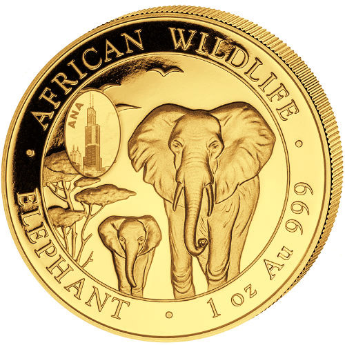 2015 1 oz Somalia Gold Elephant Coin (BU, ANA Chicago Privy, 100 Mintage)