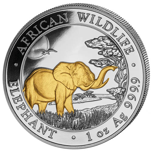 2019 1 oz Somalia Silver Elephant Coin (Gilded, BU)