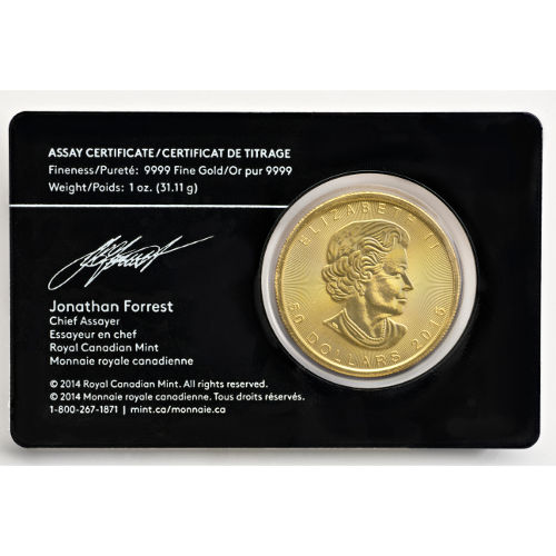 2015 1 oz Canadian Gold Maple Leaf Coin (BU w/ Assay)
