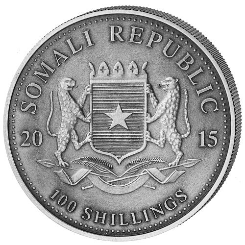 2015 1 oz Somalia Silver Elephant Coin (Antique Finish, 3,000 Mintage)