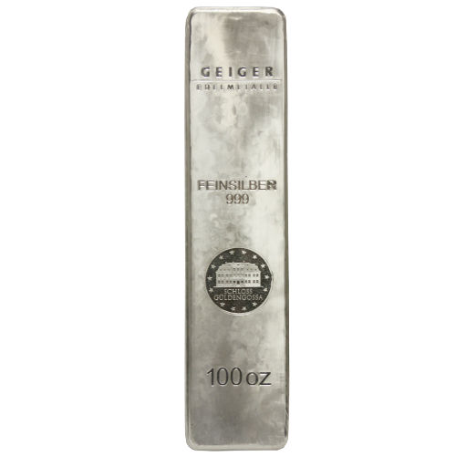 100 oz Geiger Security Line Silver Bar (Vintage Design)