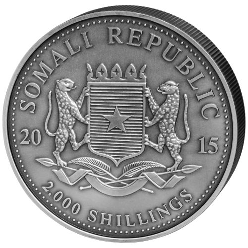 2015 1 Kilo Somalia Silver Elephant Coin (BU, Antique Finish, 200 Mintage)