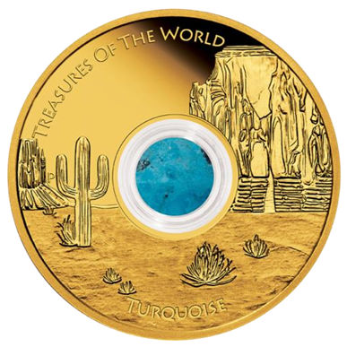 2015 1 oz Treasures of the World North America Gold Locket Coin with Turquoise (BU)
