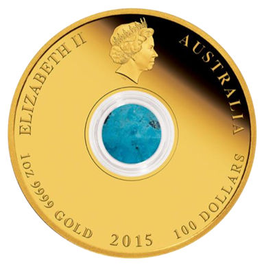2015 1 oz Treasures of the World North America Gold Locket Coin with Turquoise (BU)