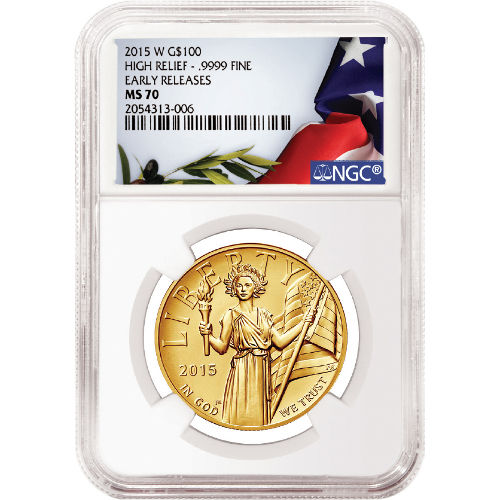 2015-W 1 oz American Liberty High Relief Gold Coin NGC MS70 ER (Flag Label)