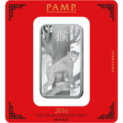 100 Gram PAMP Suisse Lunar Monkey Silver Bar (New w/ Assay)