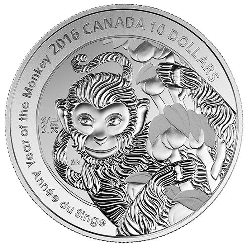 2016 1/2 oz Lunar Year of the Monkey $10 Canadian Silver Coin (BU)