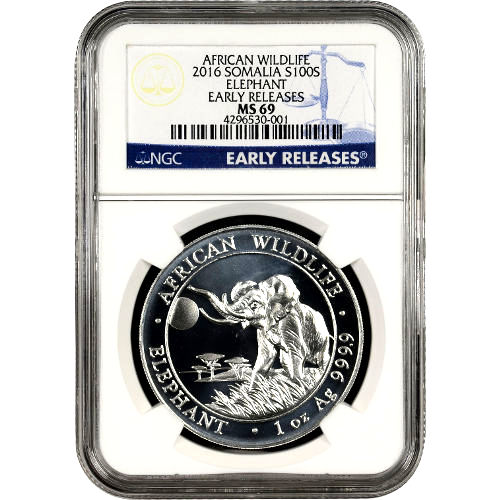 2016 1 oz Somalia Silver Elephant Coin NGC MS69 ER