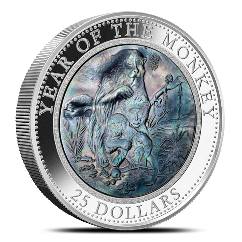 2016 5 oz Cook Islands Mother of Pearl Monkey Silver Coin