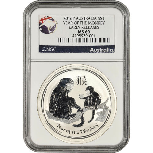 2016 1 oz Australian Silver Lunar Monkey Coin NGC MS69 ER