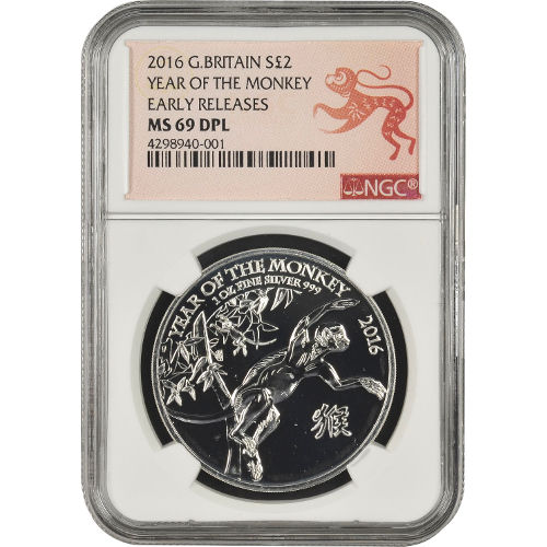 2016 1 oz British Silver Lunar Monkey Coin NGC MS69 ER DPL