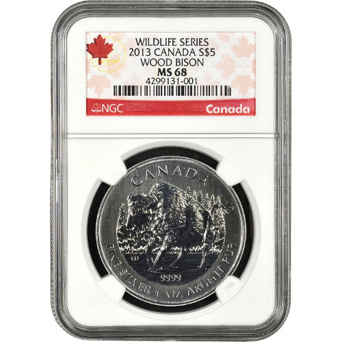 2013 1 oz Canadian Silver Wood Bison Coin NGC MS68