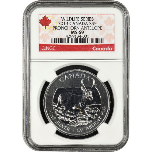 2013 1 oz Canadian Silver Pronghorn Antelope Coin NGC MS69