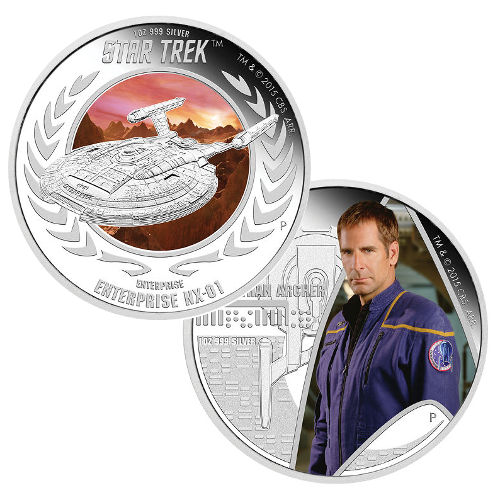 2015 Tuvalu Star Trek Proof Silver Two-Coin Set (Archer and Enterprise NX-01)