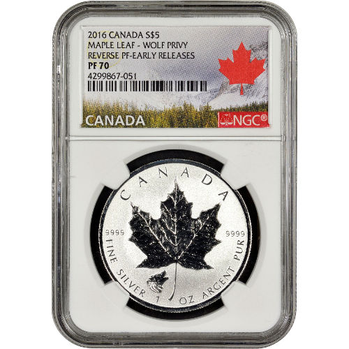 2016 1 oz Wolf Privy Canadian Silver Maple Leaf Reverse Proof Coin NGC PF70 ER