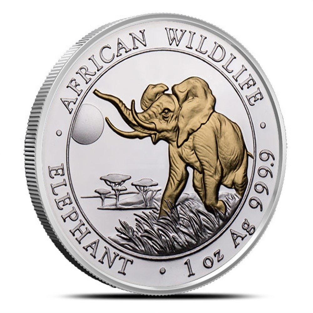 2016 1 oz Somalia Elephant Silver Coin (Gilded, BU)
