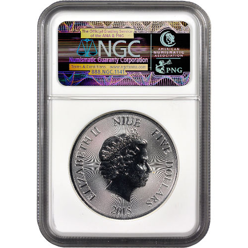 2015 2 oz New Zealand Silver $5 Niue Hawksbill Turtle Coin NGC MS69 ER