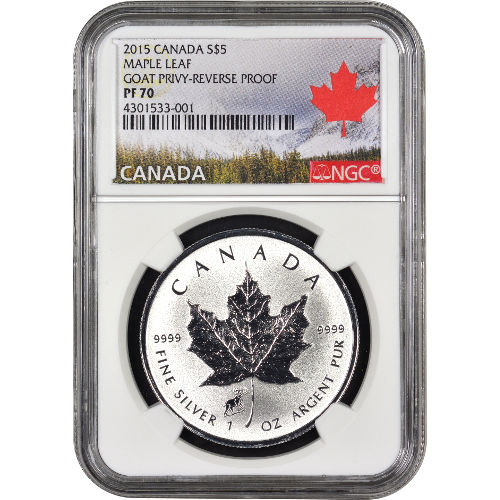 2015 1 oz Lunar Sheep Privy Canadian Silver Maple Leaf Reverse Proof Coin NGC PF70