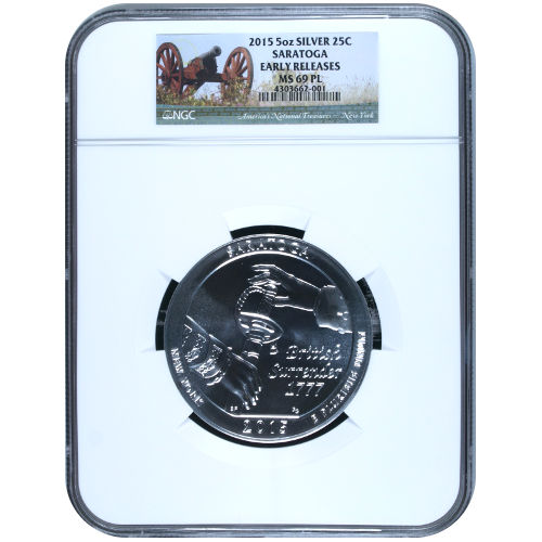 2015 5 oz ATB Saratoga Silver Coin NGC MS69 PL ER