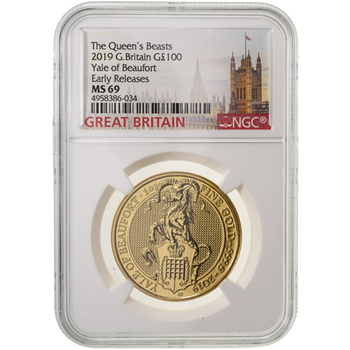 2019 1 oz British Gold Queen's Beast Yale Coin NGC MS69 ER