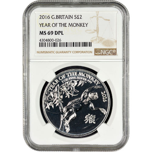 2016 1 oz British Silver Lunar Monkey Coin NGC MS69 DPL