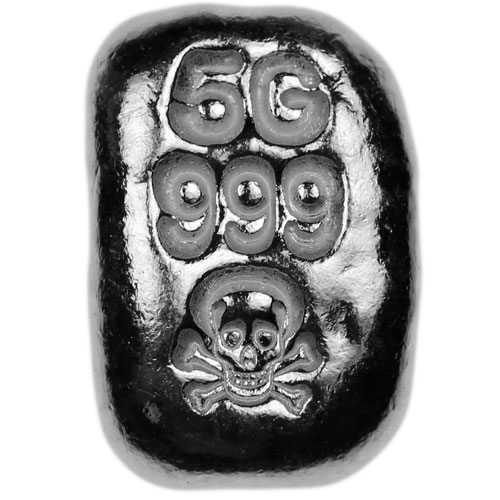5 Gram Atlantis Skull and Crossbones Hand Poured Silver Bar (New)