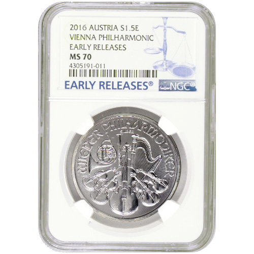 2016 1 oz Austrian Silver Philharmonic Coin NGC MS70 ER