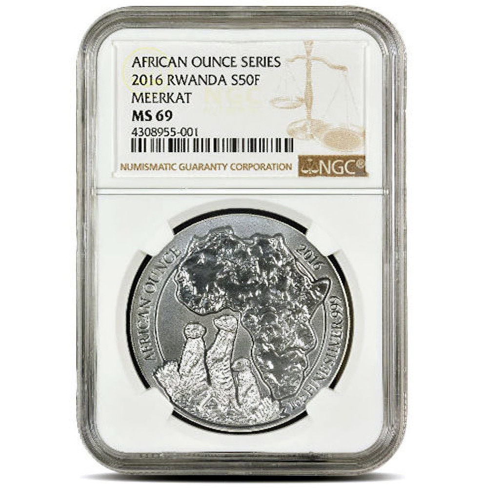 2016 1 oz Rwandan Meerkat Silver Coin NGC MS69