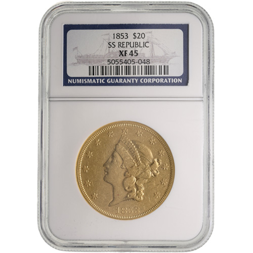 1853 Pre-33 $20 Liberty Gold Eagle (NGC XF45)