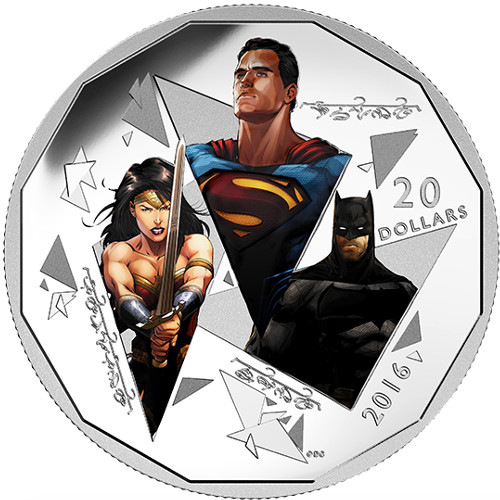 2016 1 oz Canadian $20 Proof Silver Batman v Superman: Dawn of Justice Trinity Coin
