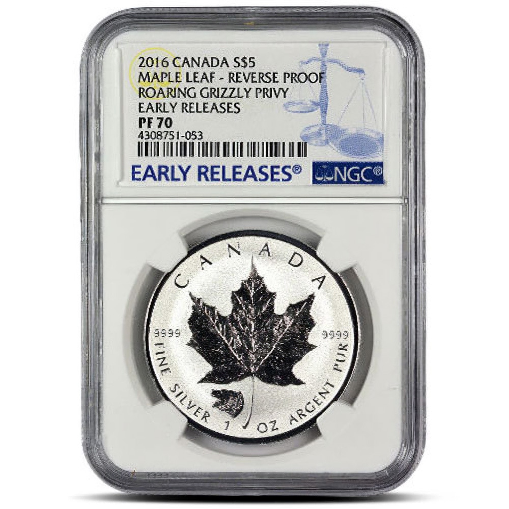 2016 1 oz Grizzly Bear Privy Canadian Silver Maple Leaf Reverse Proof NGC PF70 ER