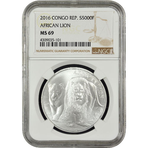 2016 1 oz Congo Silver African Lion Coin NGC MS69